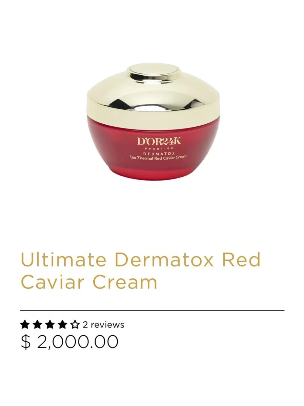 NIB D’or 24k Ultimate Dermatox Red Caviar Cream 50 mL